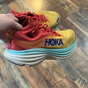 Hoka Red and Yellow Athletic Shoes